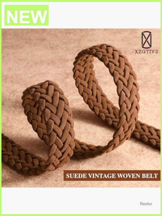 Braided Suede Belt with Gold Buckle - No-Hole Adjustable Woven Waist Belt for main image 4
